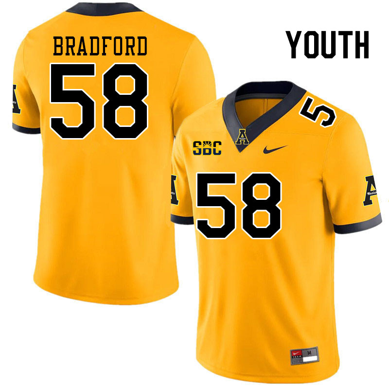 Youth #58 Blake Bradford Appalachian State Mountaineers College Football Jerseys Stitched Sale-Gold
